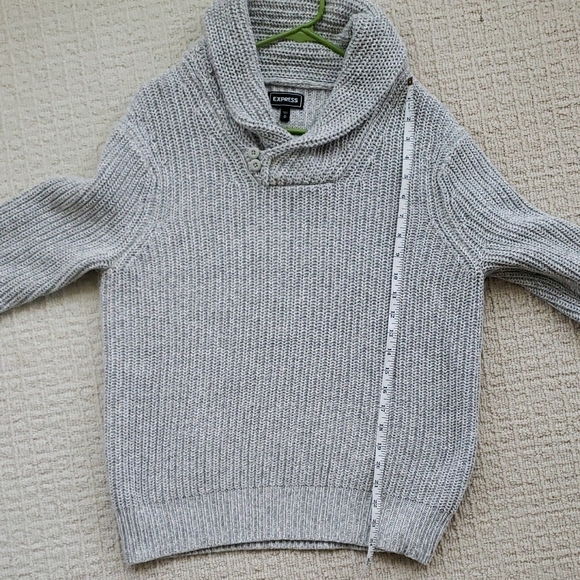 Express Gray Ribbed Shawl-Collar Button Sweater - Picture 6 of 6